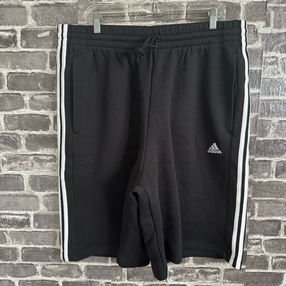 NEW Adidas sweat shorts black white stripes pockets - Picture 1 of 10